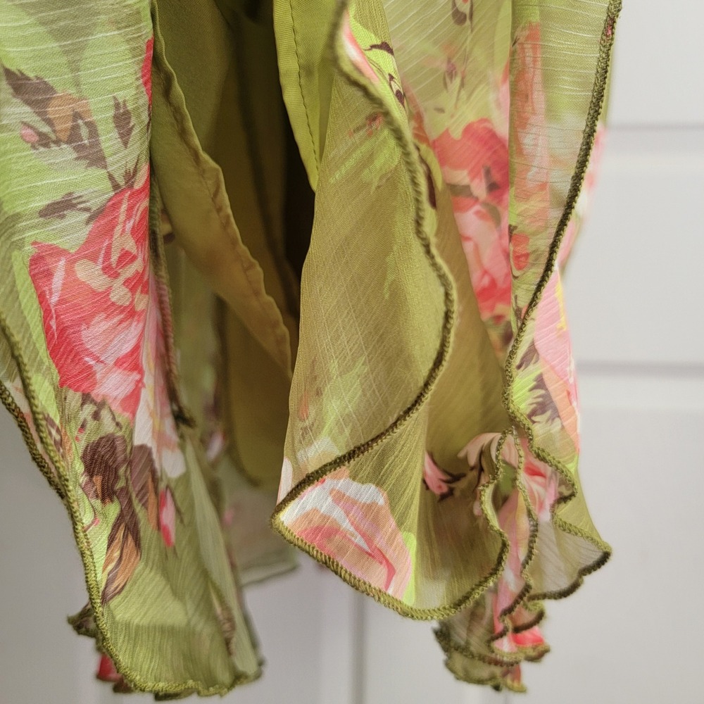 Betsey Johnson Green Floral Ruffle Smocked Midi Dress Medium Y2K Classic - Picture 11 of 11